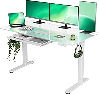 Vista 18 de INNOVAR Escritorio de pie de cristal con cajones, escritorio eléctrico de altura ajustable, pequeños escritorios de pie con almacenamiento, 40