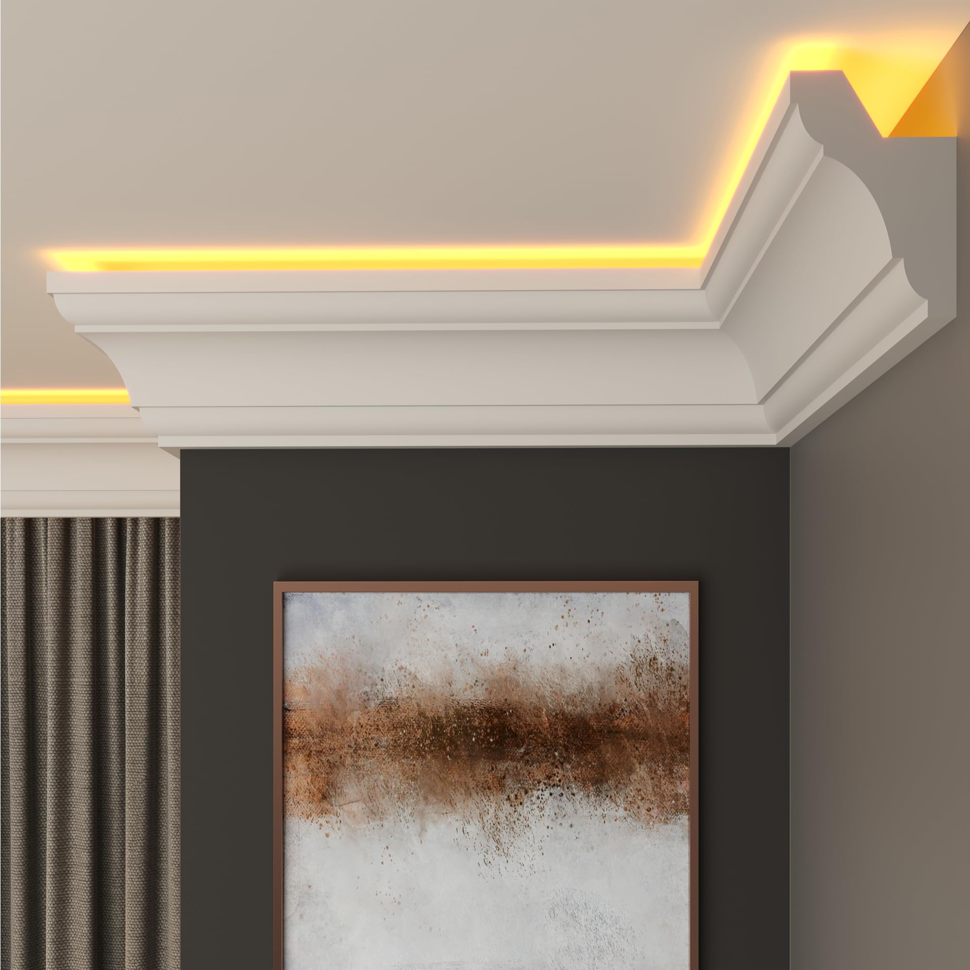LED Coving for Ceilings - White XPS Cornice Moulding, Lightweight Paintable Ceiling Trim, Decorative Cornice for Indirect LED Lighting, Easy DIY Installation (CLZ26, 6m (3 Length))