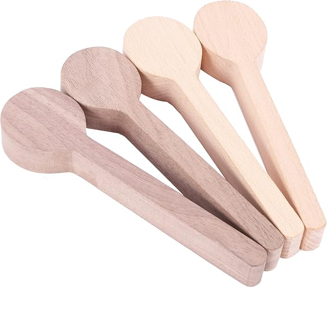 Bruafsir Wood Carving Spoon Kit Blank Beech and Walnut Wood Unfinished Wooden Craft Whittling Kit for Whittler (4Pcs)