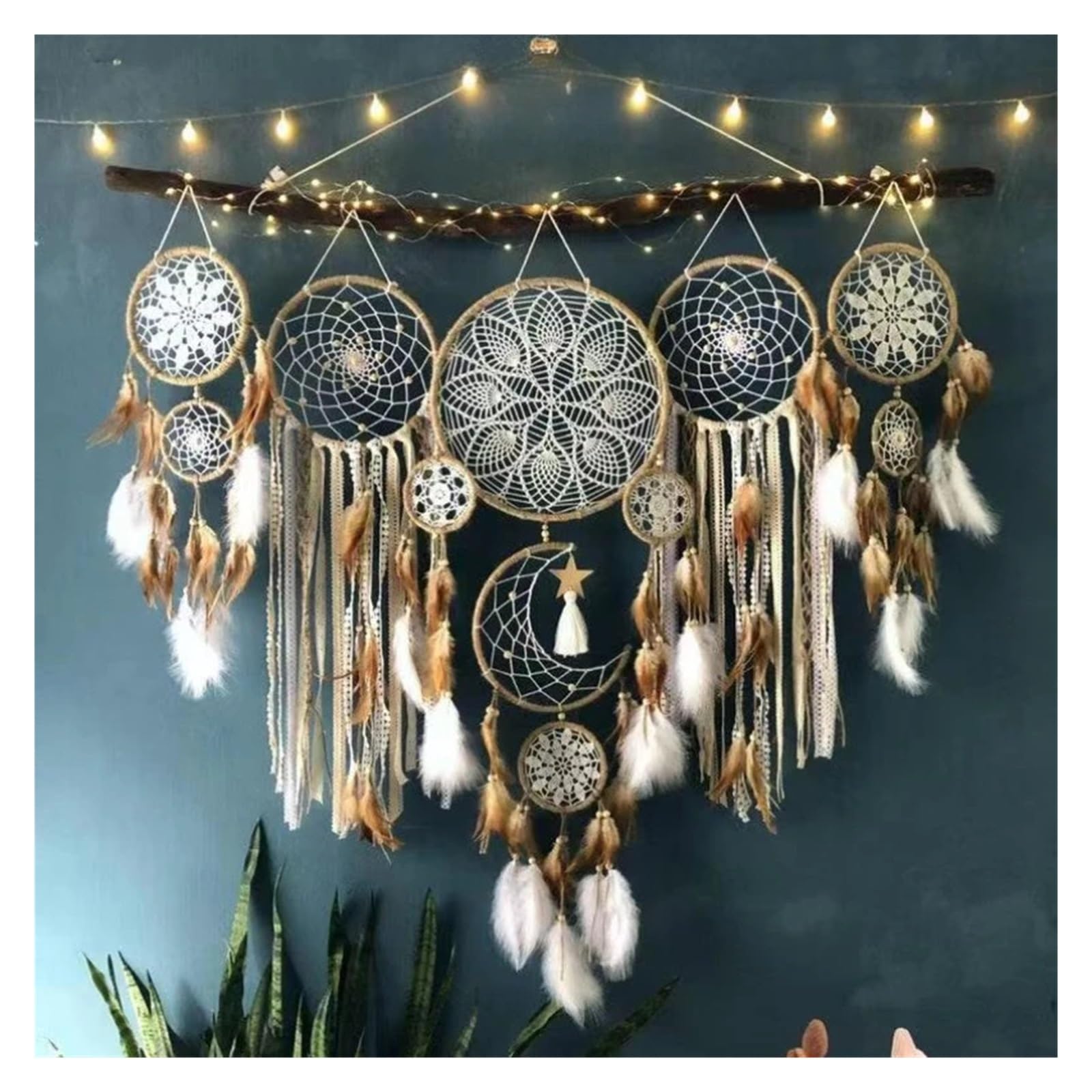 Dream Catcher Dream Catcher Wind Chime Handmade Feather Pendant Indoor Tassel Wall Hanging Wedding Decoration Room Decor(MA)
