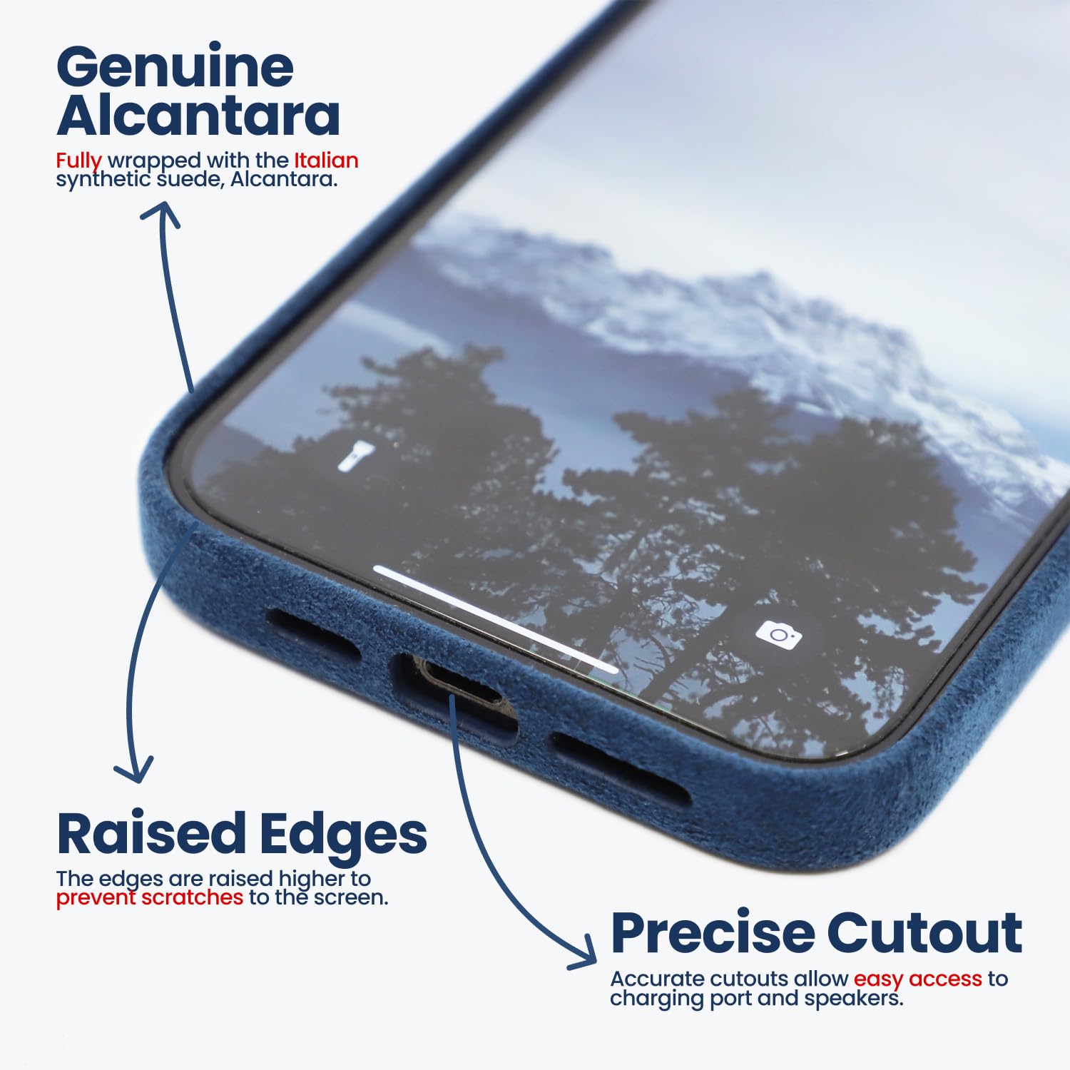 Amazon.co.jp: ALMA アルカンターラ iPhoneケース (13 Pro, ネイビー
