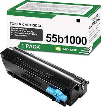 55B1000 55B1H00 with Chip Compatible with lexmark 55b1000 Black Toner Cartridge for MS331dn MS431dn MS431dw MX331adn MX431adn MX431adw MX432adwe Laser PrinterBlack,3500 Pages