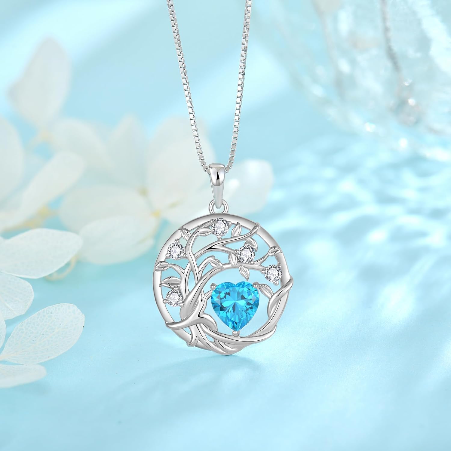 FJ Tree of Life Necklace 925 Sterling Silver Family Tree Pendant Necklace Birthstone Jewelry for Women - Image 3