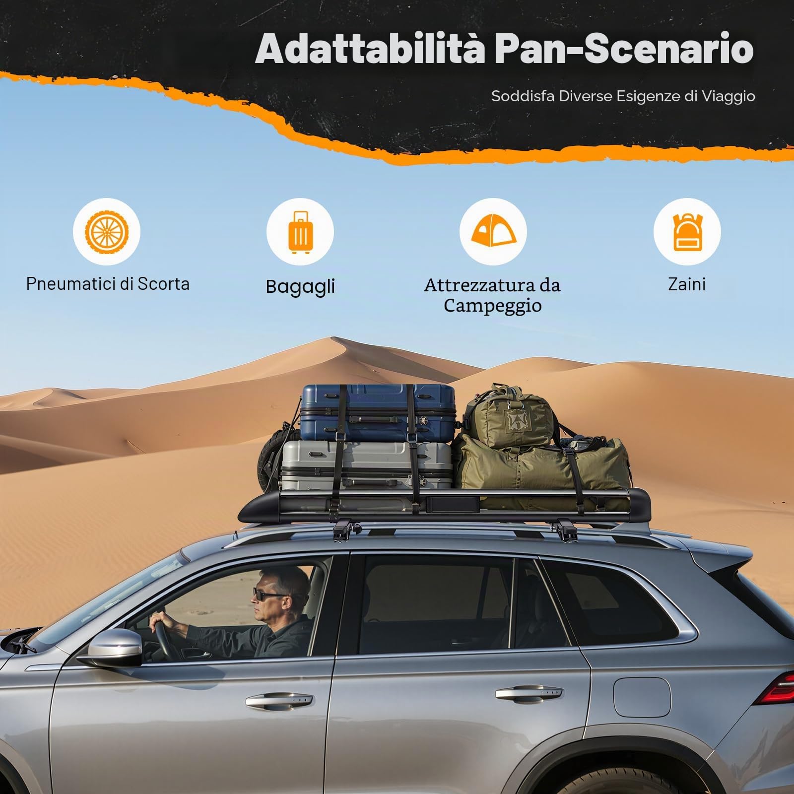 Portapacchi universale da tetto per auto, 127 x 97 cm, con una portata massima di 68 kg, adatto per tutti i tipi di SUV tutti i modelli