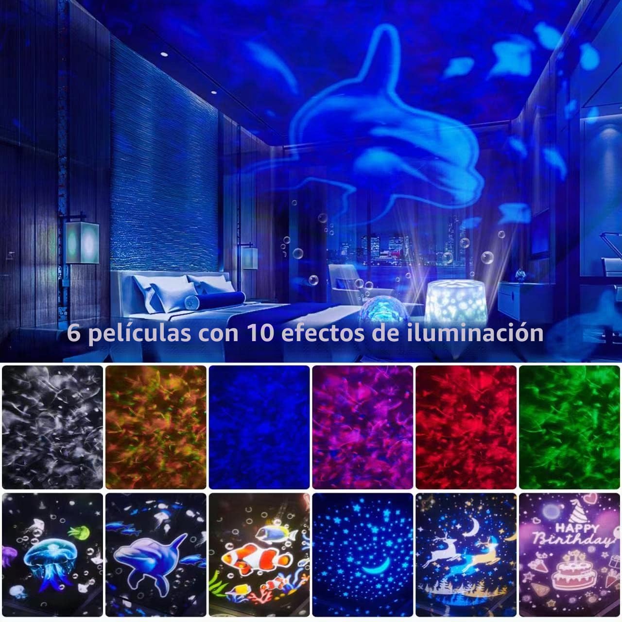 Proyector de luz nocturna oceánica, proyector de galaxia para niños, proyector de estrellas de nebulosa con cable USB, rotación de 360 grados, lámpara de luz nocturna para niños para