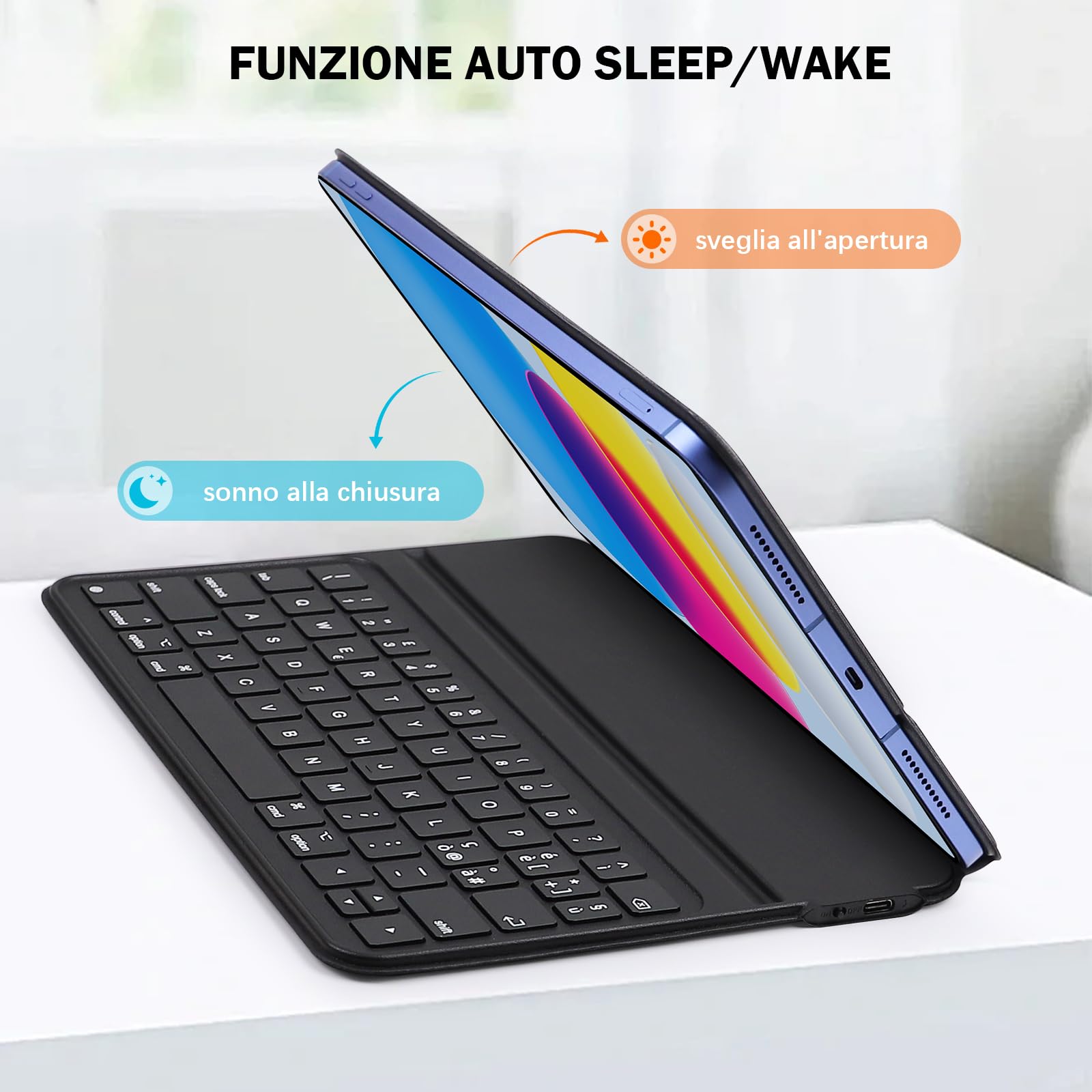 Custodia con Tastiera per iPad 10a Generazione 10.9" 2022/iPad A16 11a Generazione 11" 2025,Custodia Ultra Sottile per iPad 10a/11a Generazione con Tastiera Bluetooth Magnetica Italiana QWERTY, Nero