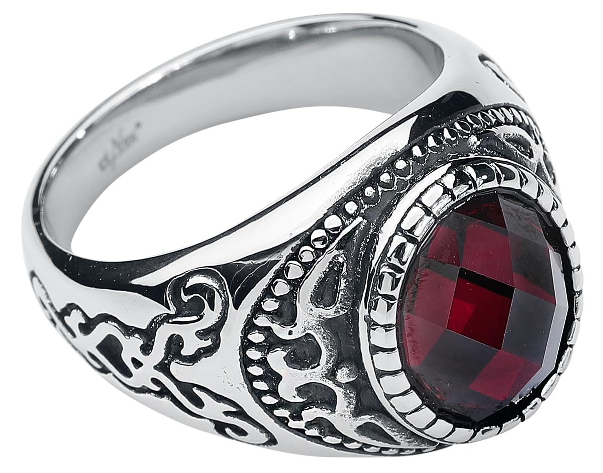 etNox hard and heavy Dark Ruby Unisex Anillo plateado/rojo acero inoxidable