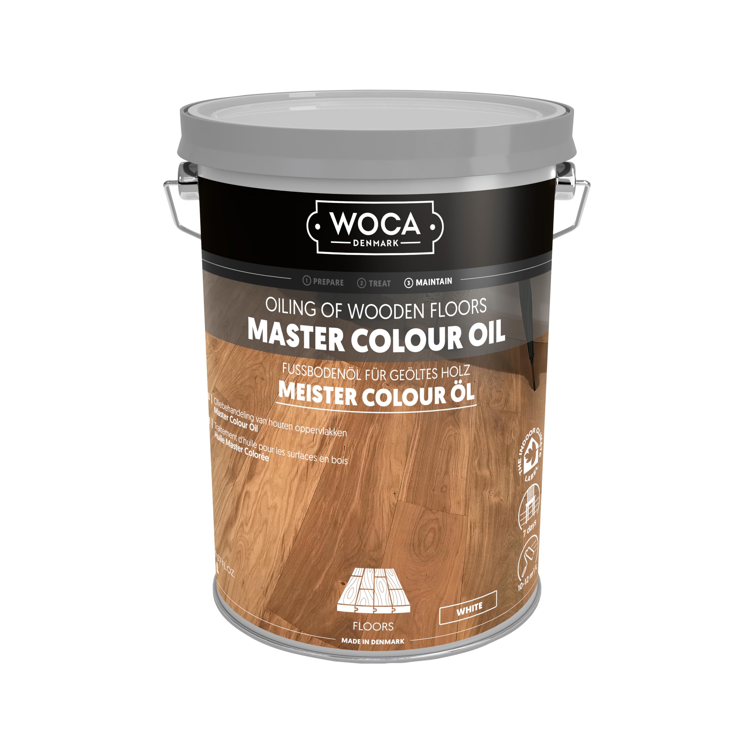 WOCA Denmark Master Colour Oil White - Aceite para parqué para interiores para muebles de madera, suelos, revestimientos y armarios