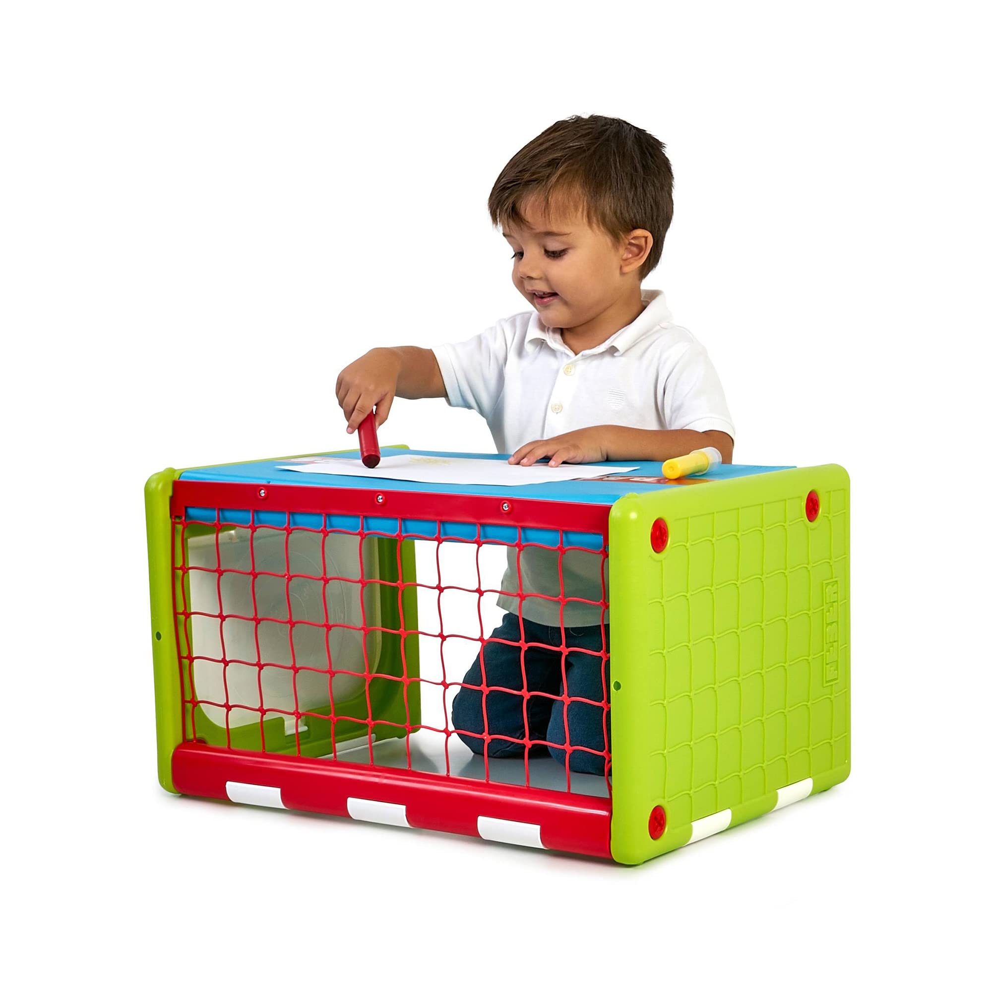FEBER - Activity Cube 4 en 1, Cubo de Actividades, Juguete Completo, 3 Deportes: fútbol, Baloncesto y Golf, y es una Mesa, Accesorios incluídos,para fomentar la Actividad Infantil, Famosa (FEB03000)