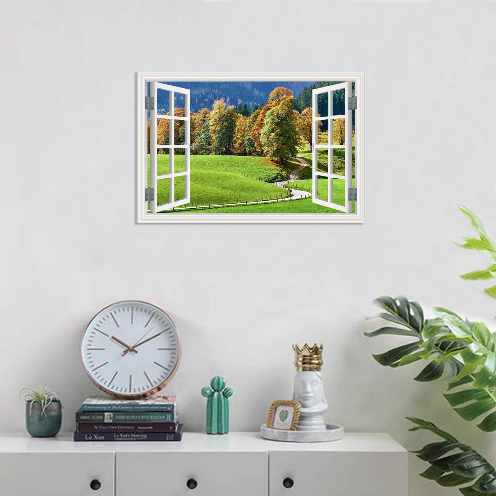 MOBYAT Wald-Wandaufkleber,3D-Kunstfenster,Bäume im Herbst,Naturlandschaft,Kunstfenster für Schlafzimmer,Wohnzimmer,Büro,Dekoration,105x70cm(41x28 Zoll) rahmenlos