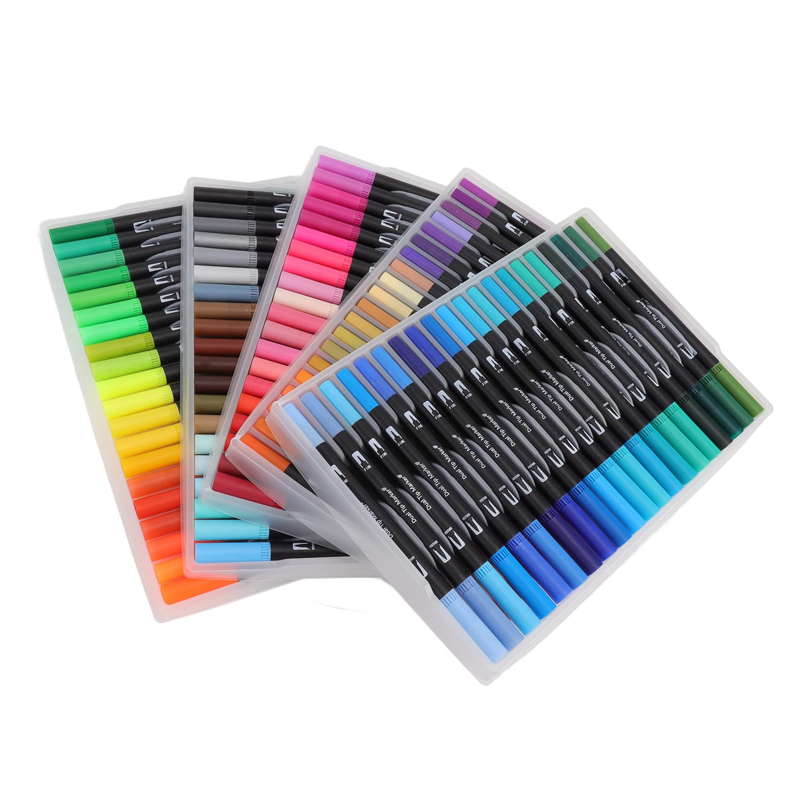 Set Pennarelli Doppia Punta, Pennarelli Lavabili da 100 Colori, Pennarelli Coloranti Doppia Punta con Pennino Flessibile per Disegnare e Prendere Appunti, Include Trasparente