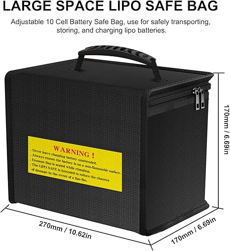 Miniatura 6 de Yowoo Lipo Safe Bag - Protector de batería LiPo ignífugo a prueba de explosiones, gran espacio altamente resistente doble cremallera para
