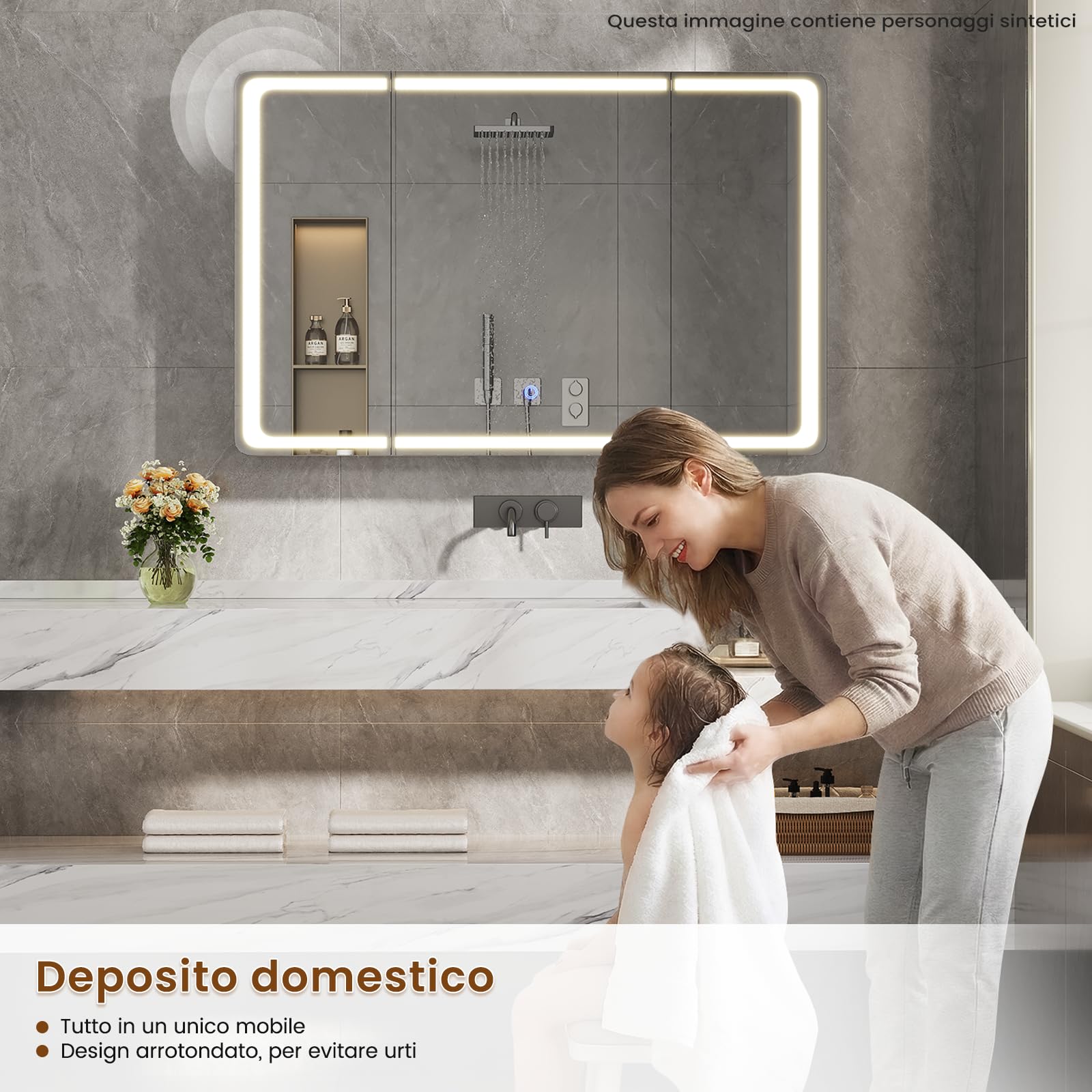 Specchio Bagno Contenitore 90x17x60 cm, Specchiera Bagno, Bianco | Illuminazione a LED a 3 colori, Ripiani Regolabili, Presa Elettrica, Specchio Grande HD Orientabile, Pulsante Touch, 3 Ante