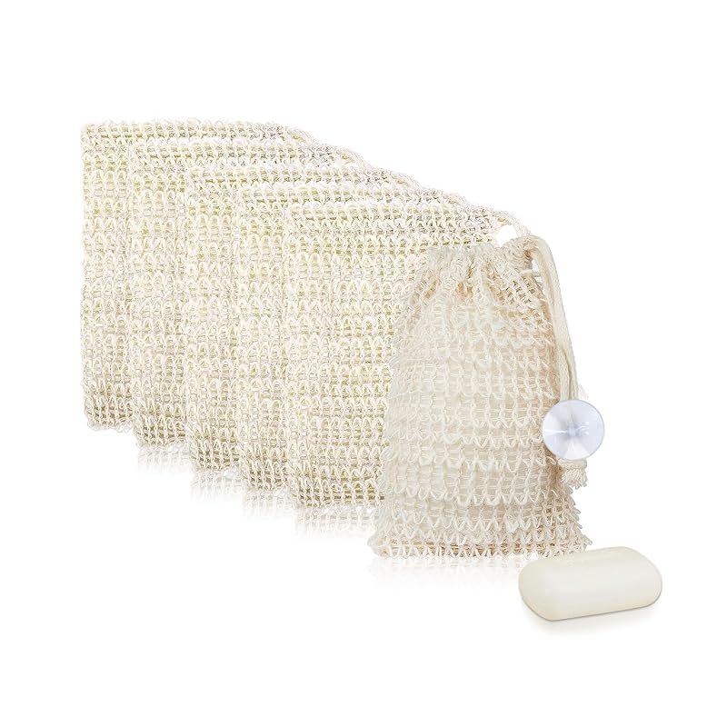 Feelorna Bolsa para Sabonete em Sisal com Ventosa e Cordão, Bege, Pacote com 6