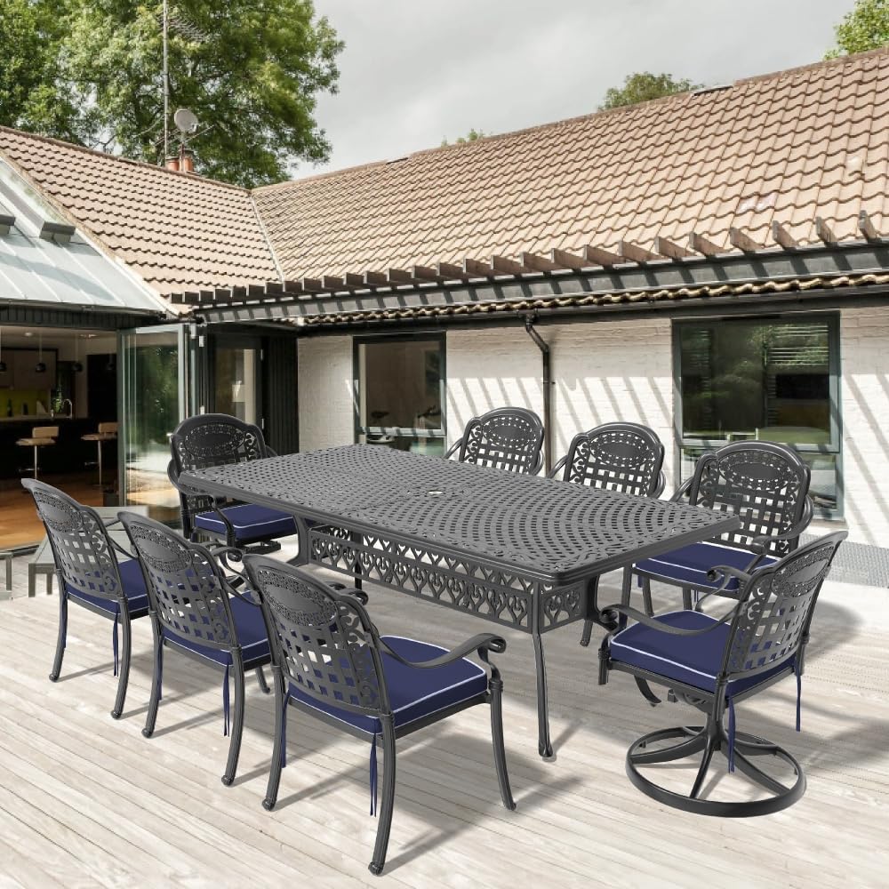 Outdoor Dining Set with Cast Aluminum Frame and Swivel Chairs for Patio or Deck