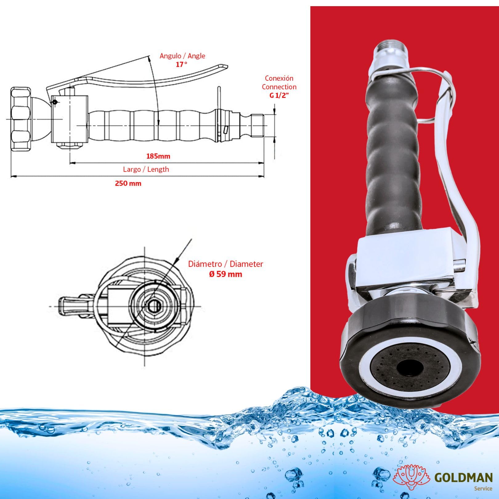 GOLDMAN SERVICE | Kit Grifo Extensible Rociador Spray Ducha | Manguera Flexible Acero Inoxidable Reforzada para Cocina Industrial Hostelería