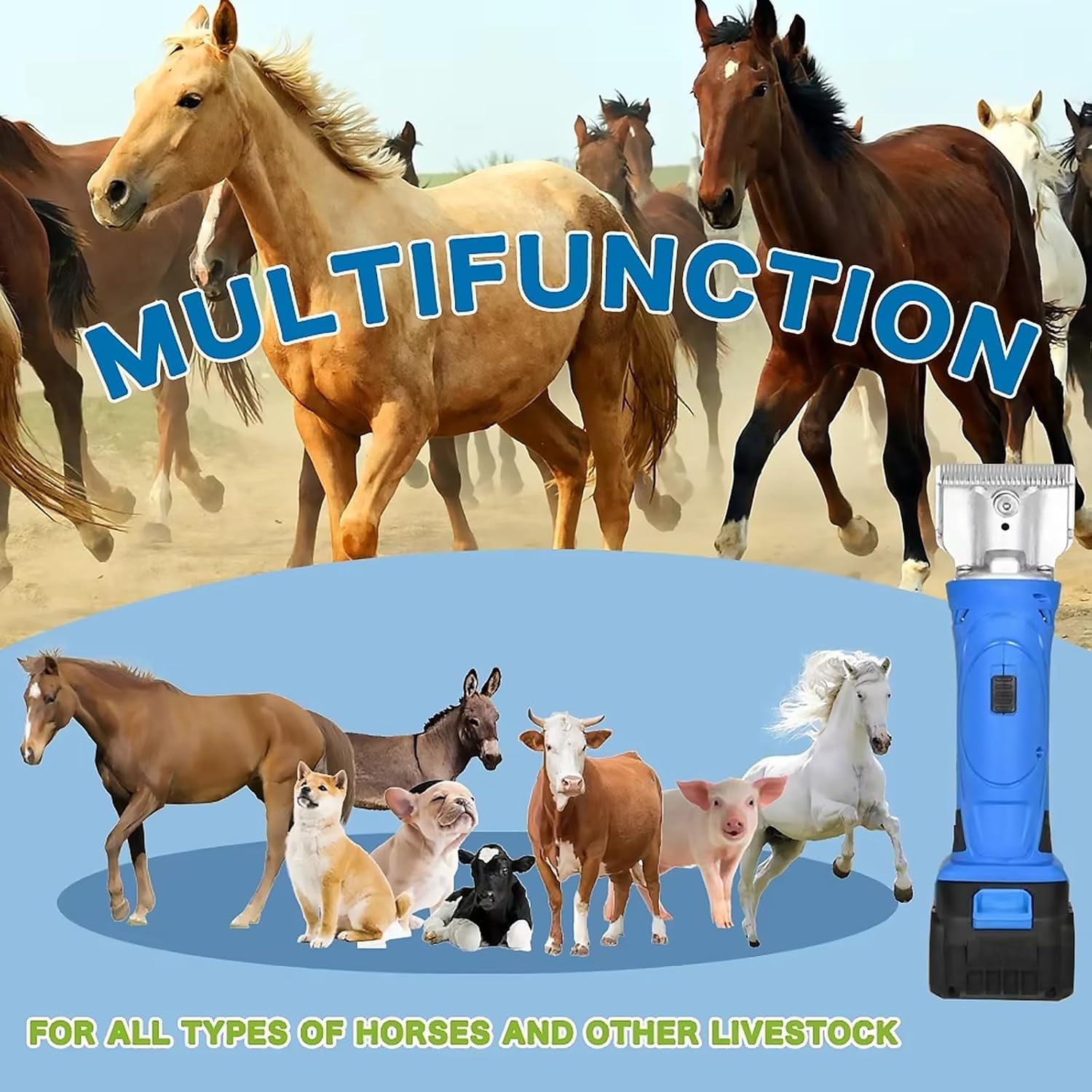 Tosatrici elettriche per Cavalli Senza Fili, cesoie elettriche per equini con 2 batterie, Lama Rimovibile Regolabile a 6 velocità, tagliacapelli Professionale per crine di Cavallo da 2500 Giri/min