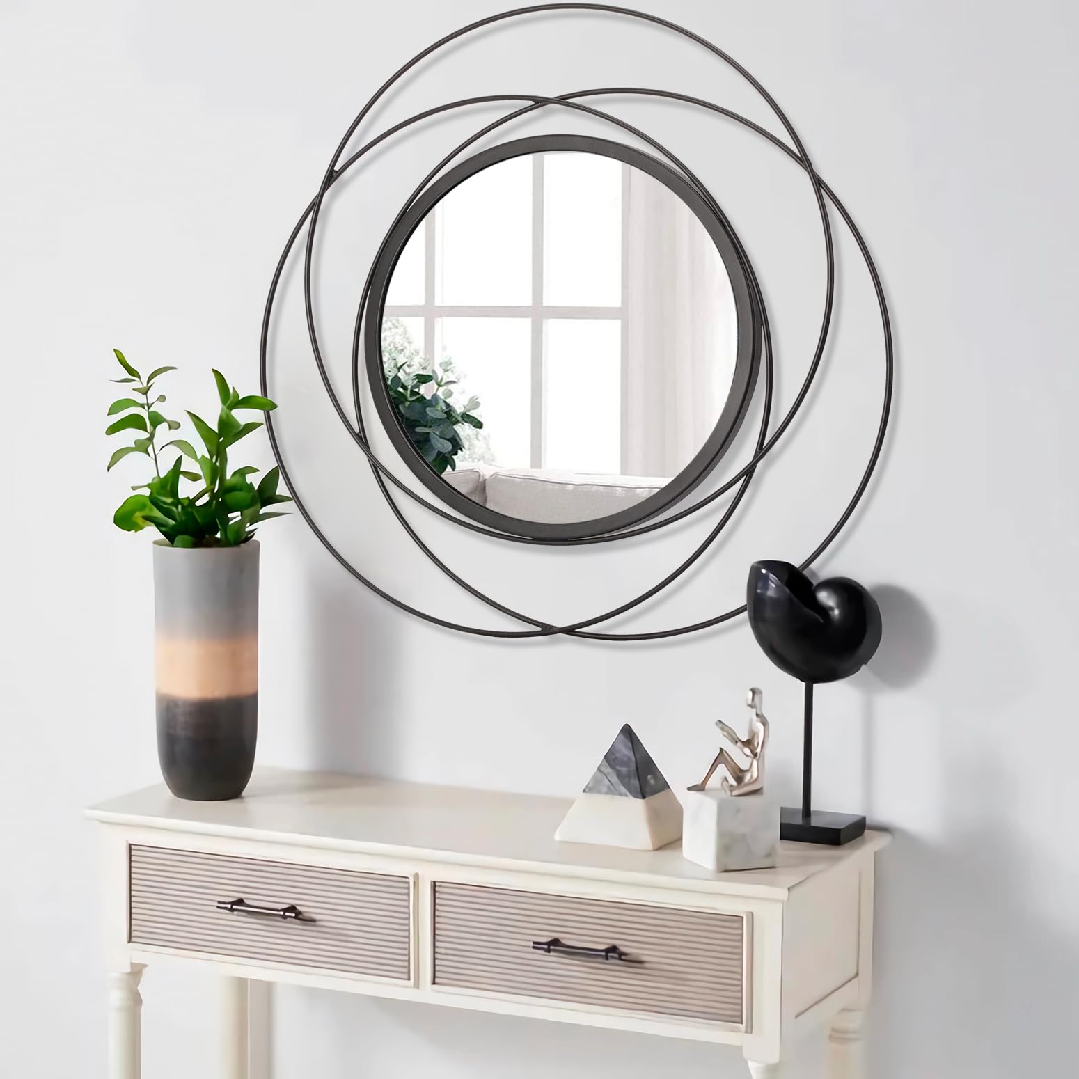 Schwarz Rund Spiegel für Wanddekoration, Zimmer Dekor, Metallspiegel Wanddekorationen für Wohnzimmer, Moderne dekorative Spiegel, Geschenke für Frauen & Mütter