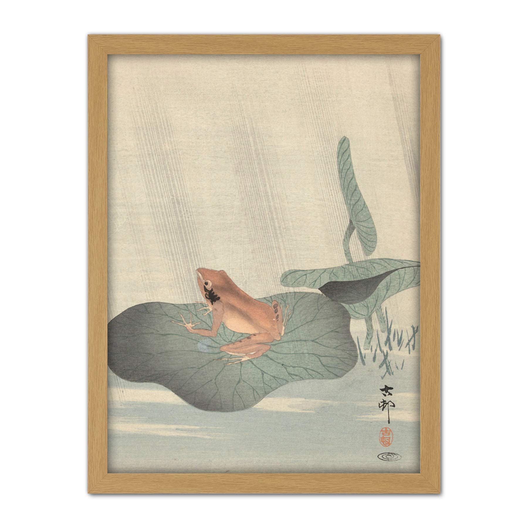Artery8 Ohara Koson Frog Lotus Leaf Pond Japanese Painting Artwork Framed Wall Art Print 18X24 Inch
