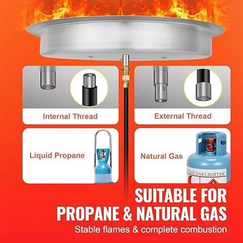 Miniatura 6 de VEVOR Sartén redonda de 19 pulgadas, quemador de fogata de acero inoxidable, sartén de gas propano de 92,000 BTU con tapa, para uso en interiores o