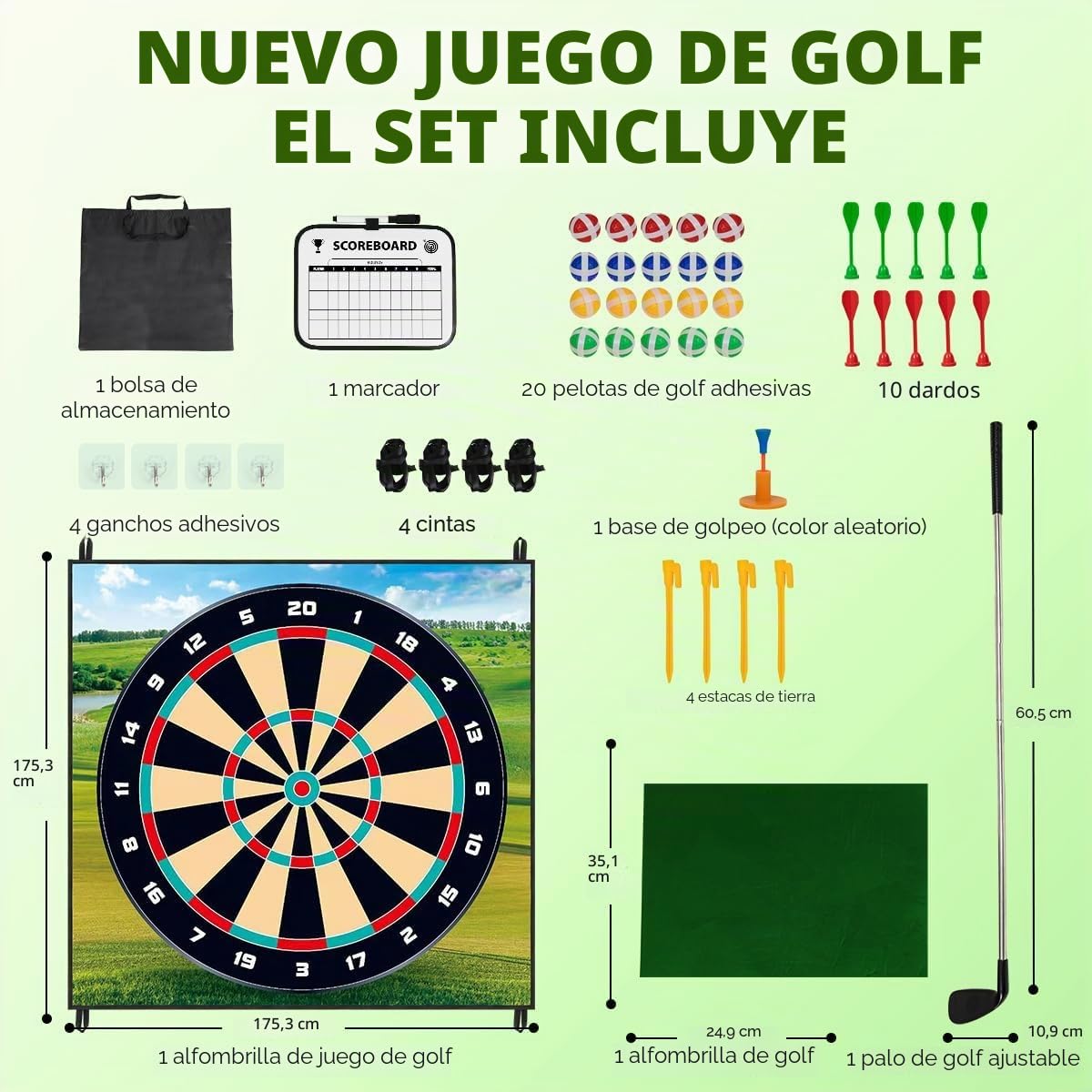 Juego de virutas de golf alfombrillas adhesivas para práctica de dardos, equipo de ayuda de entrenamiento con 20 pelotas de golf y 10 dardos