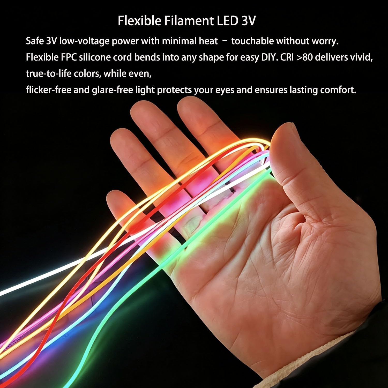 Flexibles LED Filament 3V Mehrere Längen (38‑300mm) und Farben (2700K 6500K Weiß Blau Rot Grün) Lampenreparatur DIY Dekoration 450mm/Eisblau