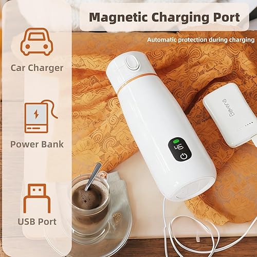 Miniatura 3 de Travel Electric Kettle, 316 Stainless Steel USB Rechargeable Cordless Heating Portable 350ml Hot Water Boiler with Thermal Insulation, for Outdoor