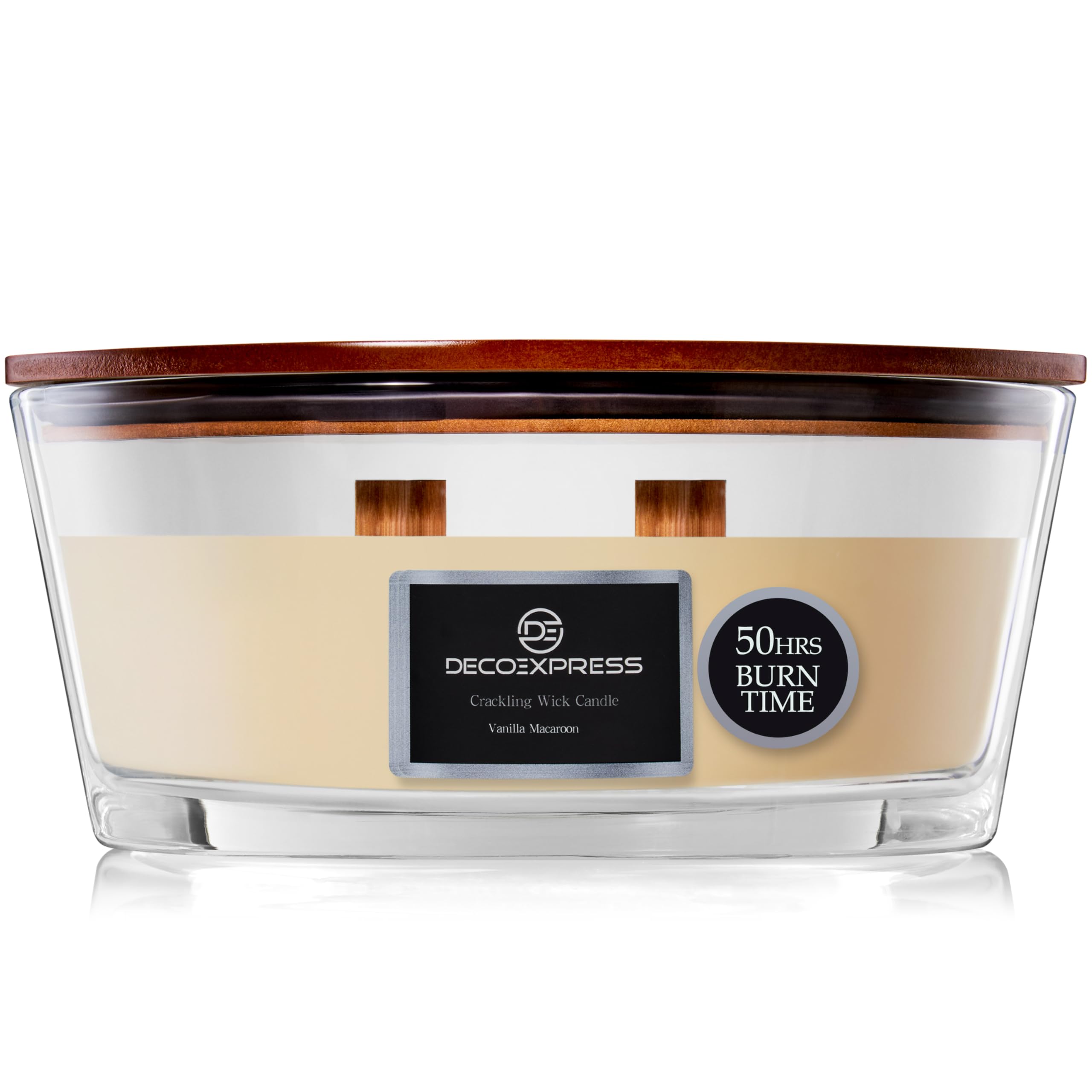DECO EXPRESS Scented Candles Crackle Wick Candle Up to 50 Hour Burn Time Double Wick Ellipse Calming Cosy Home Decor Gifts for Her (Vanilla Macaroon)