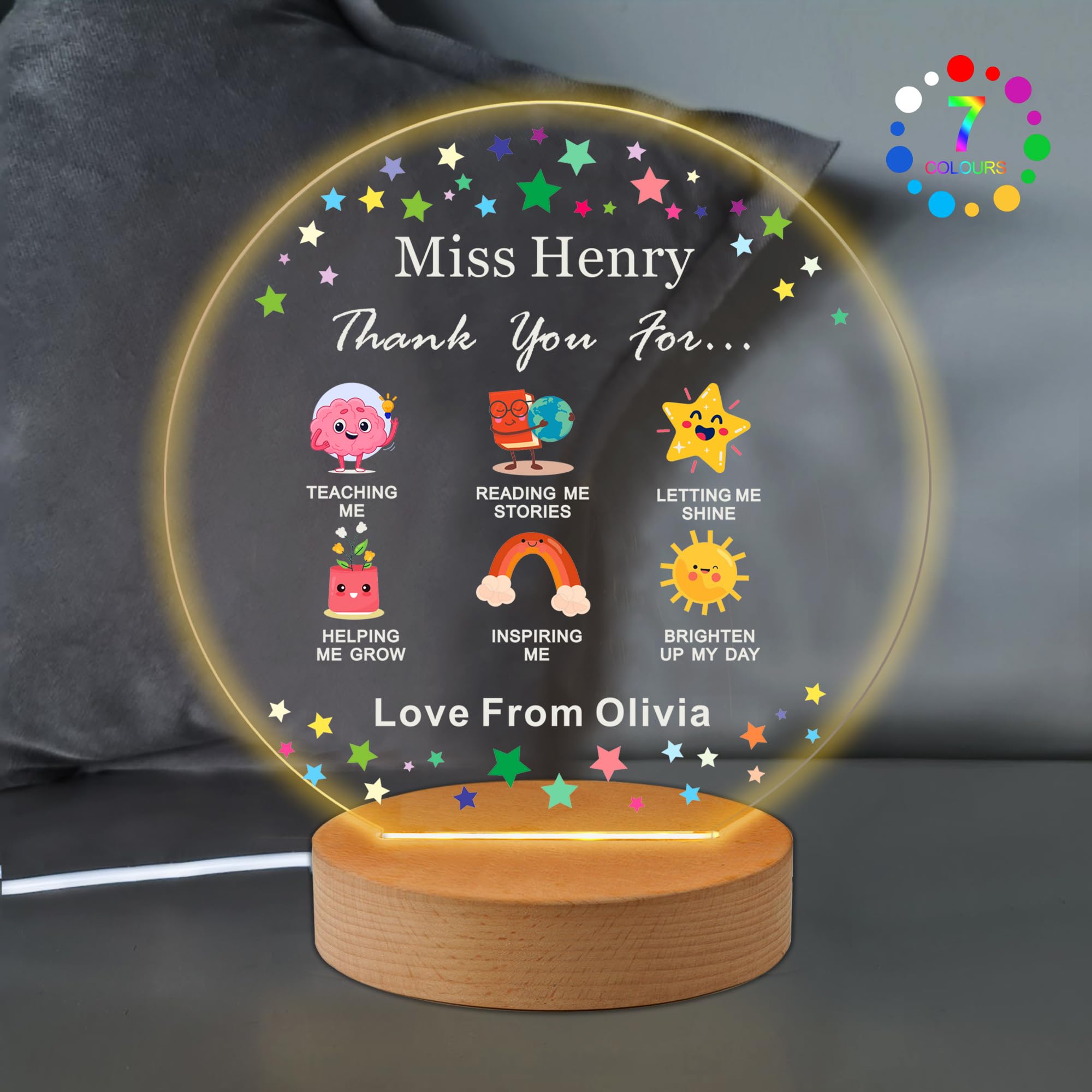 EDSG Persoanlised Teacher Gifts for Women Men 7 Colors Night Light Thank You Teacher Gifts Light Up Night Light Thank You Best Teacher Gifts for Nursery End of Term Gifts (Design 1) โ image 1