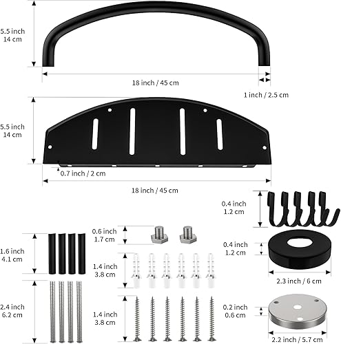 Miniatura 2 de Estante de barra de ducha negro de 18 pulgadas, barra de agarre de acero inoxidable, estante de agarre para champú, estantes de baño de montaje en