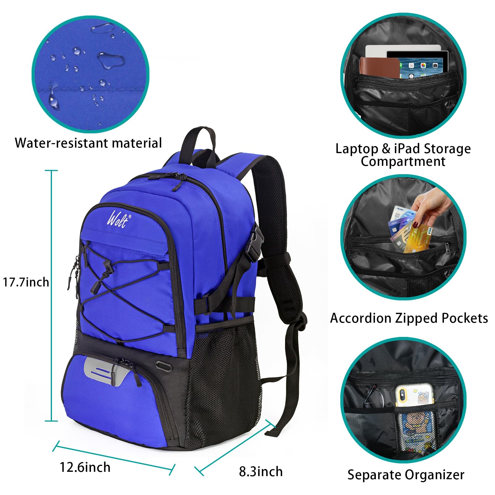WOLT Mochila de fútbol con compartimento para botas y soporte para pelotas