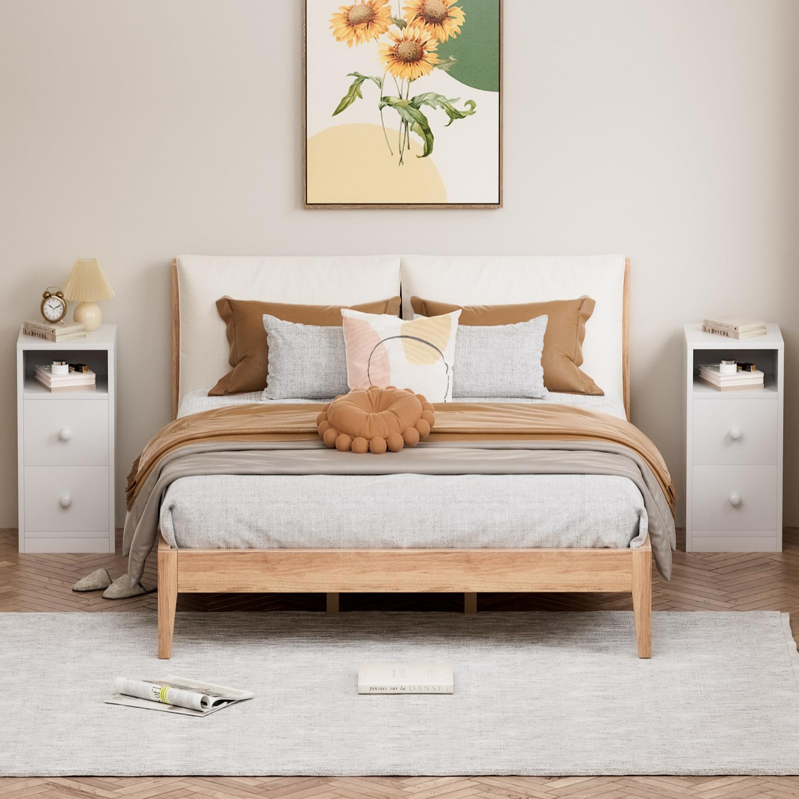 Table de Chevet Étroite Lot de 2, Tables de Nuit Blanc