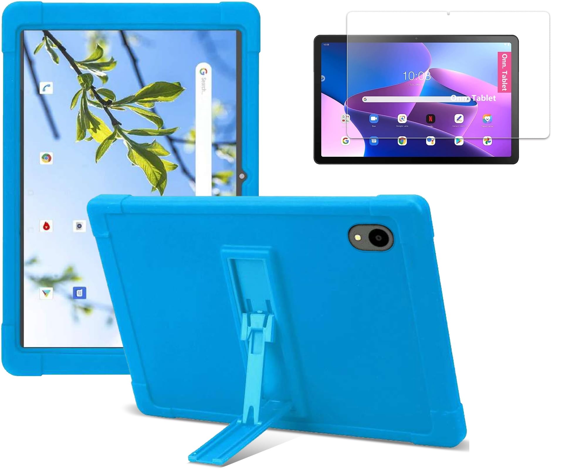 Image demonstrating the 9H hardness of the tempered glass screen protector, showing a knife, key, and coin next to the protector on a tablet.