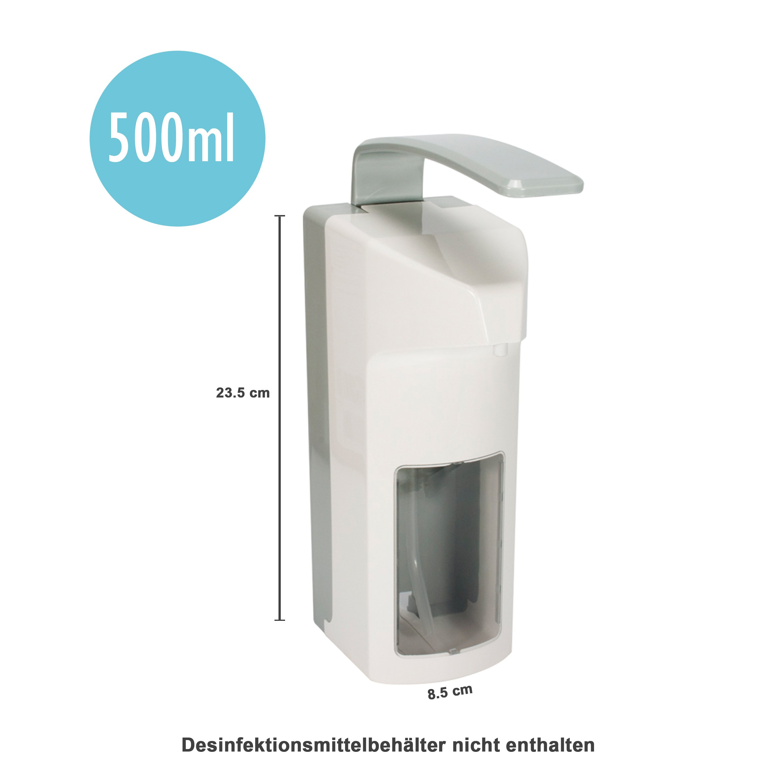 Desinfektionsmittelspender Sterilliumspender 500 ml | Wand-Spender inkl. Befestigungsmaterial | Desinfektionsspender Kunststoff | Dosier-Pumpe für Desinfektionsmittel/Seife