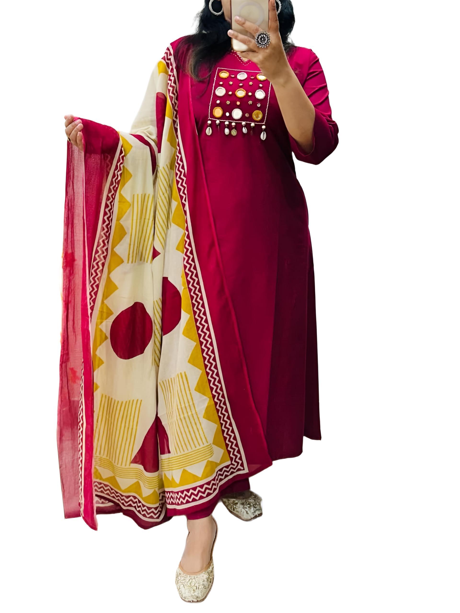 bharvita Women's Cotton Embroidered Anarkali Kurta and Palazzo with Dupatta Set-picture-13