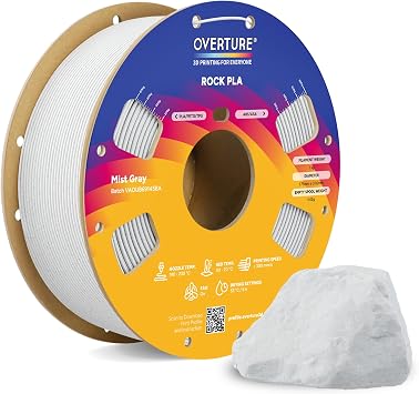 OVERTURE Rock PLA Filament 1.75mm, Marble PLA, 1kg Mist Gray