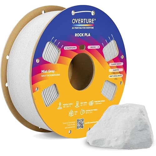 OVERTURE Rock PLA Filament 1.75mm, Marble PLA, 1kg Mist Gray