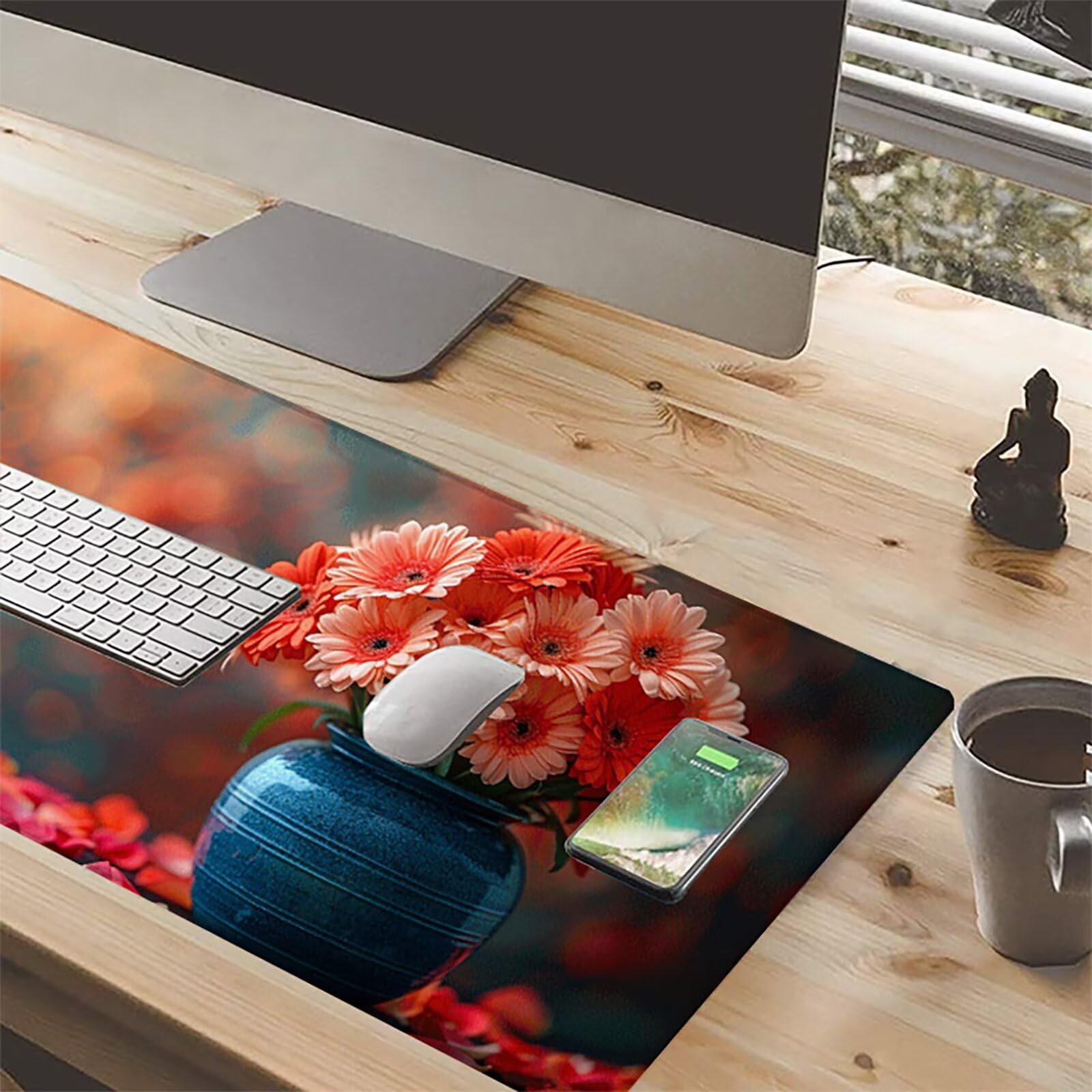 Florero Alfombrilla Ratón Gaming XXL 1500 x 800 mm, Alfombrilla Gaming Rosa Mousepad con Base de Goma Antideslizante Impermeable Desk Mat para Teclado y Raton Accesorios Gaming, Regalos de Hombre K-0