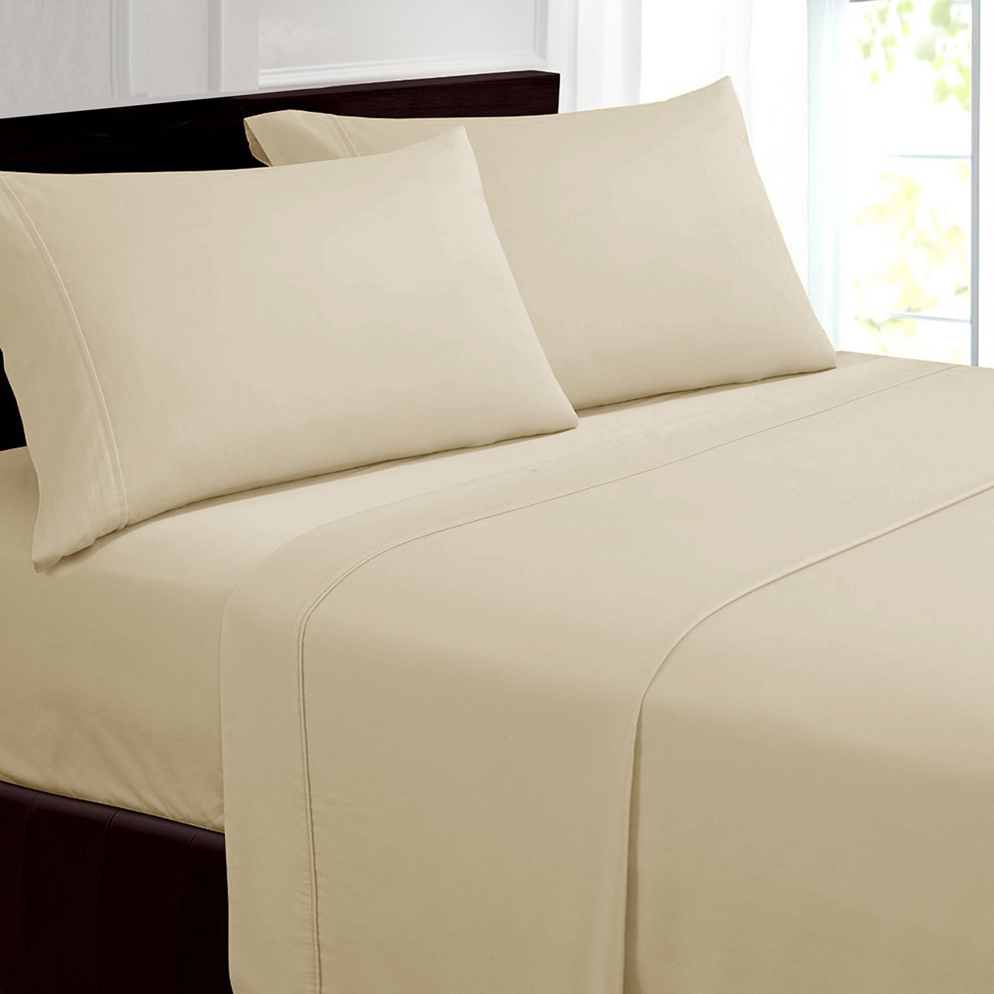 Idyllic 100% Soft Pima Cotton Sheet Set 350 Thread Count 4 Piece Fitted Deep Pocket King Size in Ivory