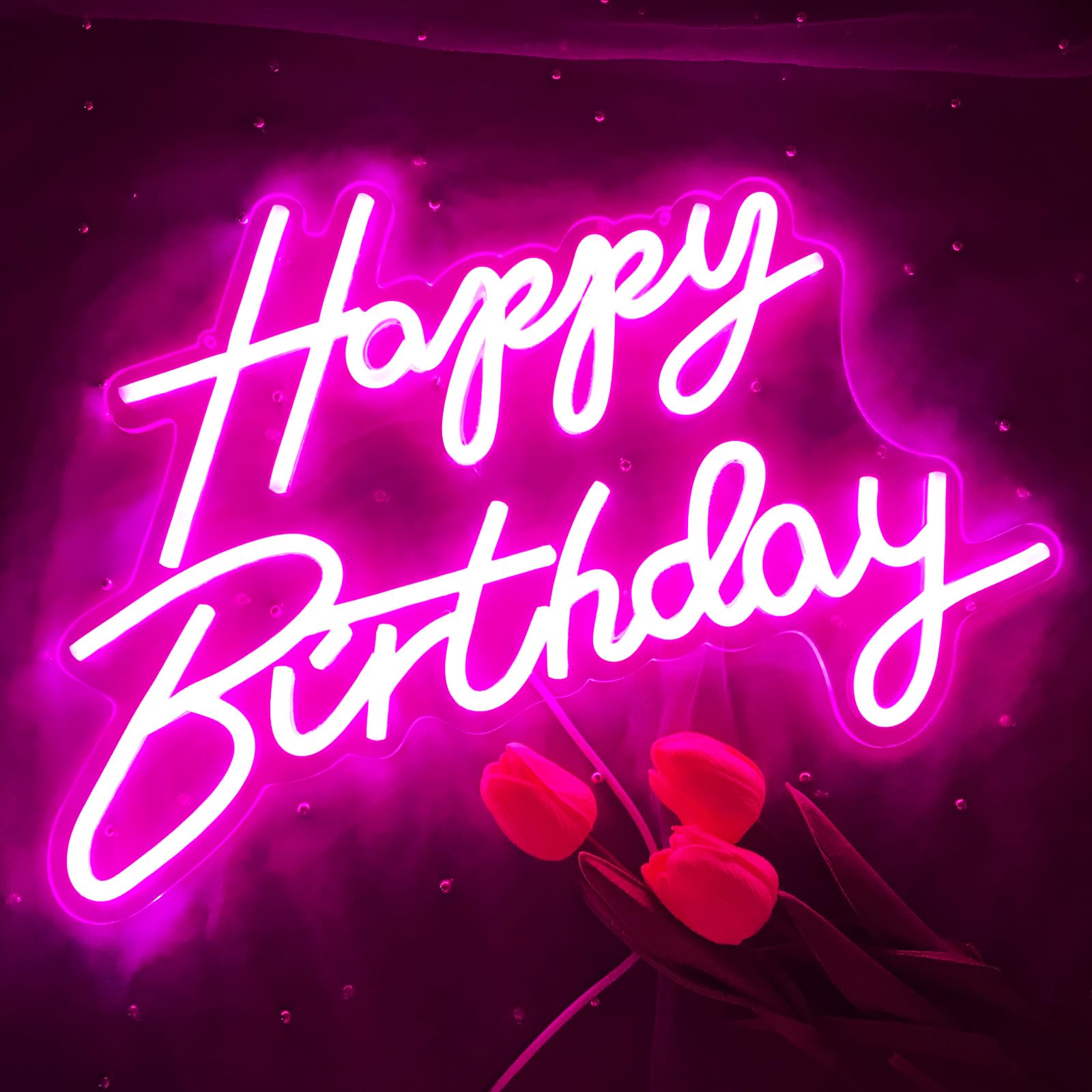 Happy Birthday Neon Sign Reusable Pink LED Neon Night Light Birthday Party Decor USB Operation Decor for Background Party Bedroom Wall Decor 5V, 16.5"*11" — image 1