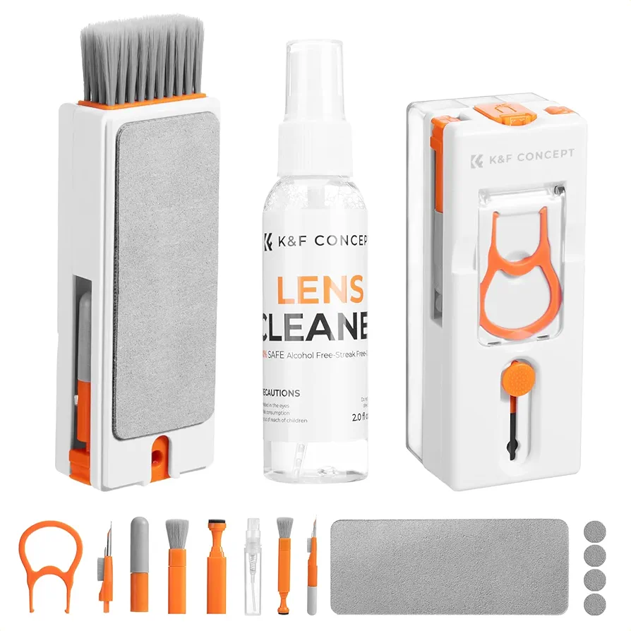 K&F CONCEPT Electronics Laptop Cleaning Kit, 11 in 1 Multifunctional Keyboard Cleaner Brush with Keycap Puller for Tablet, Phones, PC, with 60ml Cleaning Solution, Orange