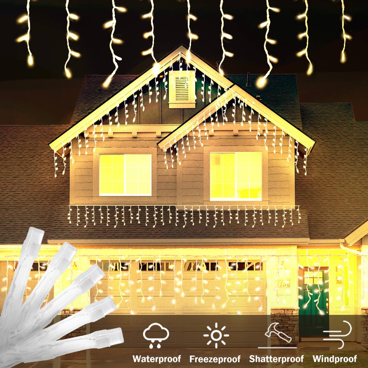 Luci natalizie intelligenti, 1,8 m, 598 LED RGB per esterni, 2 pezzi, app, sincronizzazione musica, timer per casa, vacanze, grondaie, decorazione per feste in giardino