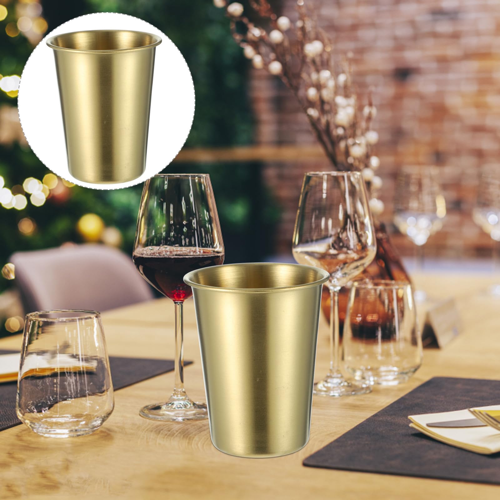 Set 6 Pezzi Bicchieri in Acciaio Inossidabile da 350ml, Tazze da Caffè e Bicchieri D'acqua in Metallo, Design Semplice e Pratico per Uso Quotidiano