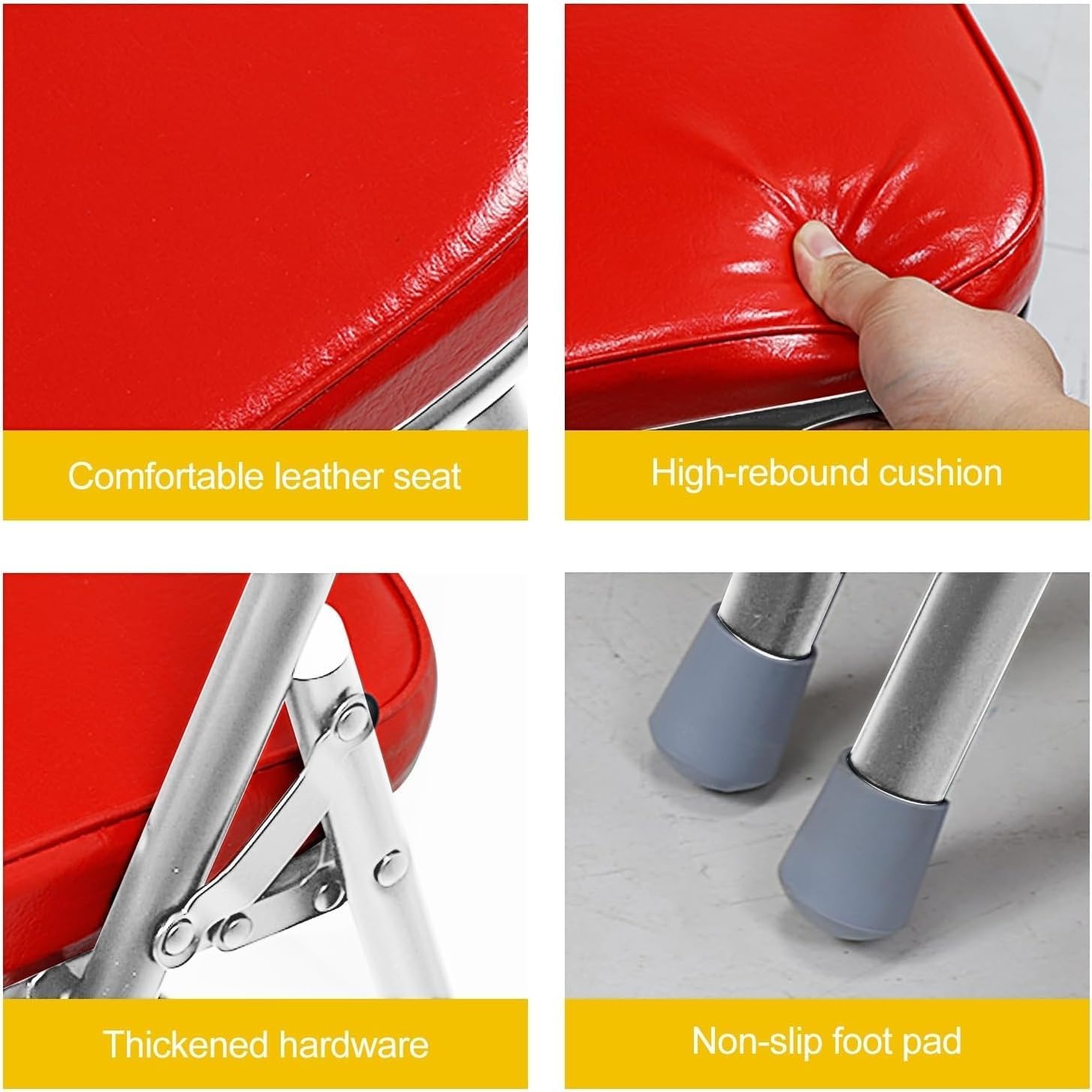 Folding Chair, Leather Padded Folding Sturdy Metal Foldable, Easy to Use and Store,(Red)