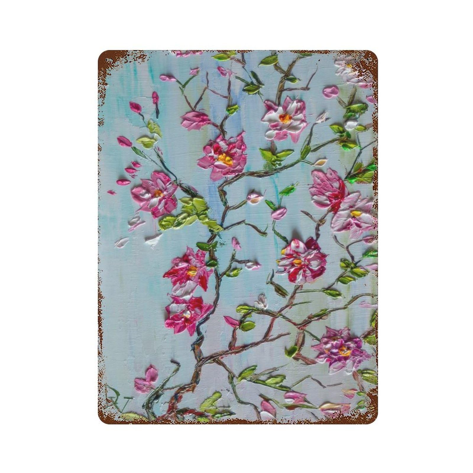 Cherry Blossoms 15.7"x11.8" Vintage Rust Metal Sign, Decorative Metal Wall Art for Bistro, Counter And Cafe Decor