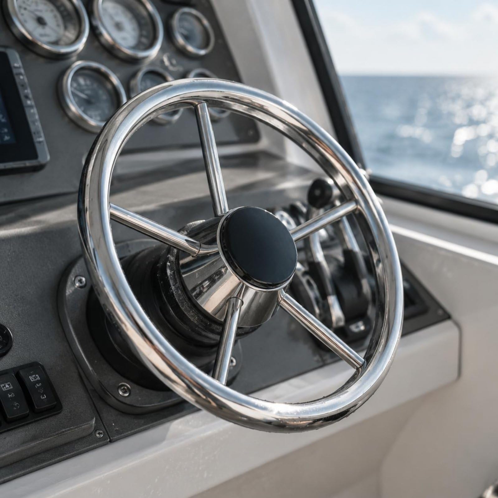 predolo Timone Marino Volante Barca Acciaio Inox Ruota Controllo Robusto Antiruggine Adatto per Navigazione Attività Ricreative Sport Acquatici, 11 Pollici