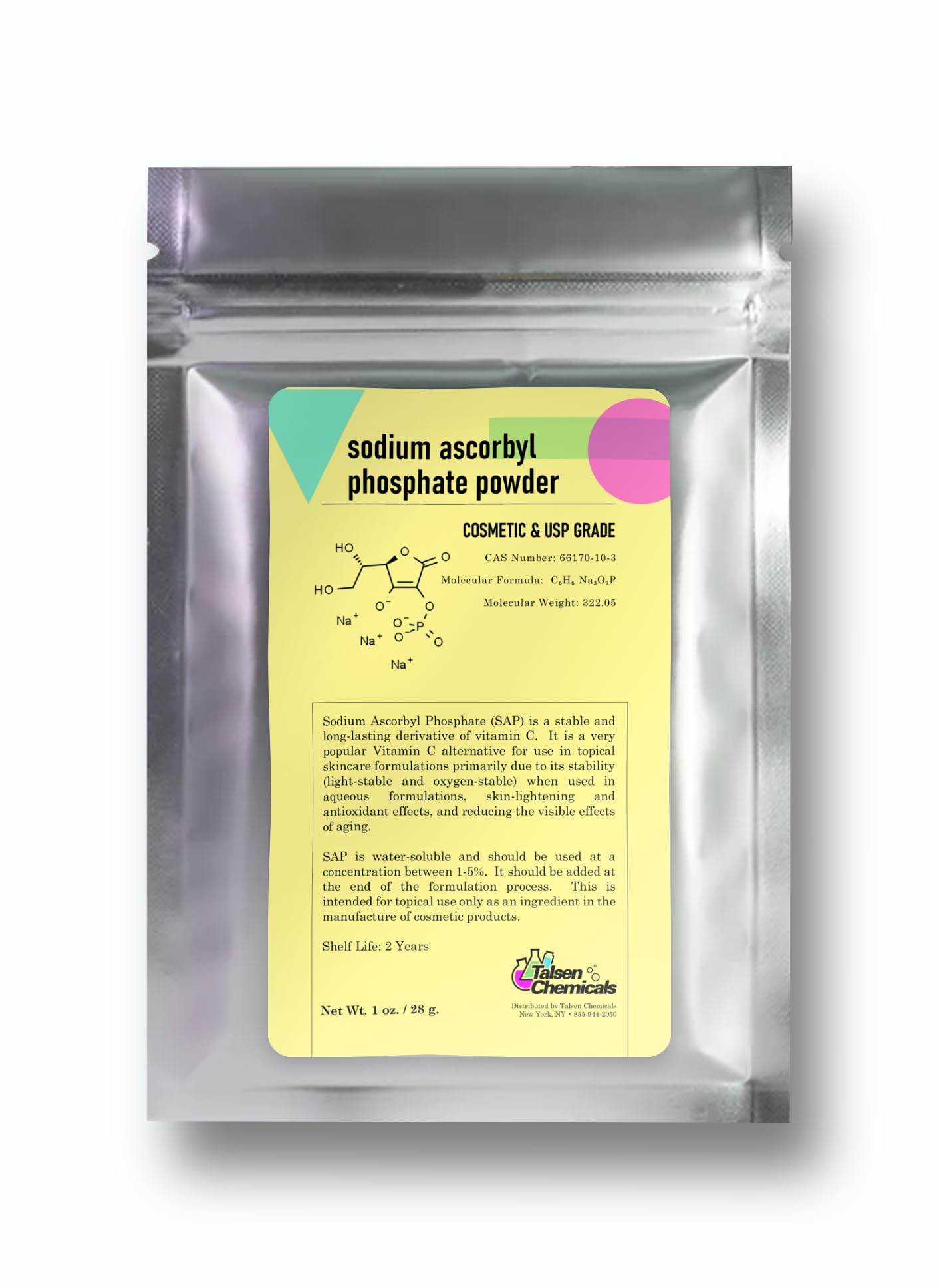 Sodium Ascorbyl Phosphate SAP Powder – Stable Vitamin C Derivative, Antioxidant for DIY Skin Care (1 Ounce / 28 gram) 1 Ounce (Pack of 1)