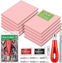 10-Pack Linoleum Blocks for Printmaking with Cutter Tools, Rubber Stamp Making Kit Rubber Block Stamp Carving Blocks Craft Hobby Knife Pencil for DIY Printmaking,Printing and More