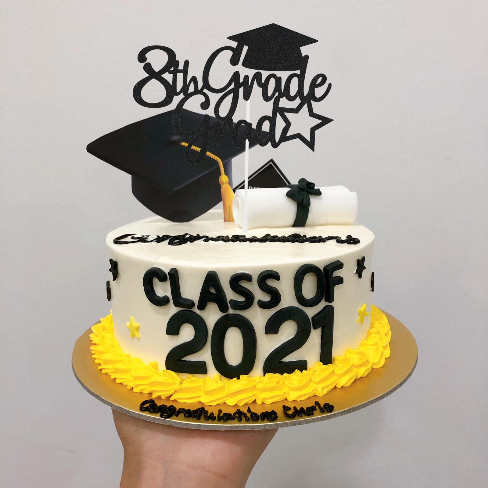 8th Grade Grad Cake Topper, 8th Grade Graduation Decorations 2024, GD8DG Boy Girl Kids Eight Grade Graduation Party Decorations 2024 (Black)