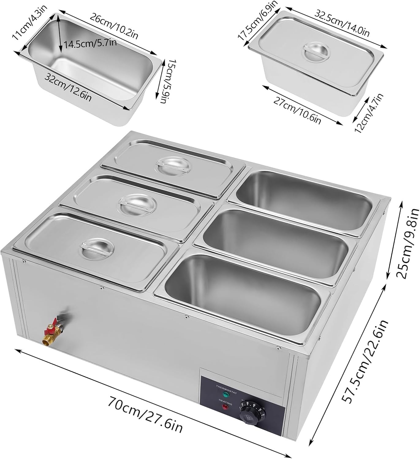 Scaldavivande professionale in acciaio inox, 850 W, con controllo della temperatura e coperchio, per catering, feste e ristoranti